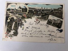Postkarte Biel mit Schloss Nidau und Magglingen 1897