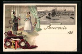 Litho Genève, Ortsansicht, Reklame für
