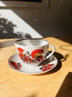 Porzellan Teetasse „Roter Hahn“, Lomonosov, UdSSR, russisch