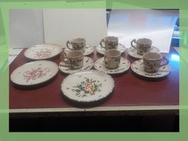 Sihl - Set, handbemalt, Teller und Tassen, Vintage.