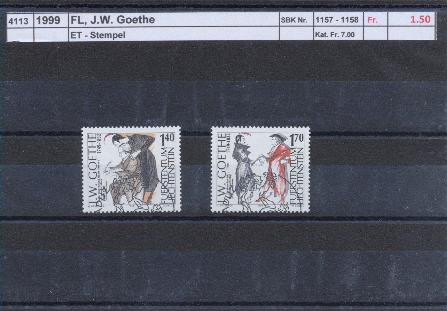 Alle Briefmarken: 1999 FL, "J.W. Goethe", ET - Stempel – Gebraucht aus Winterthur von Zupogeru
