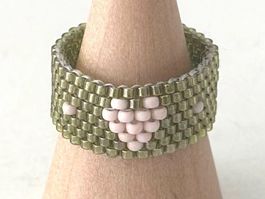 🟢 NEUF Bague coeur en perles japonaises Herzring NEU 57-58