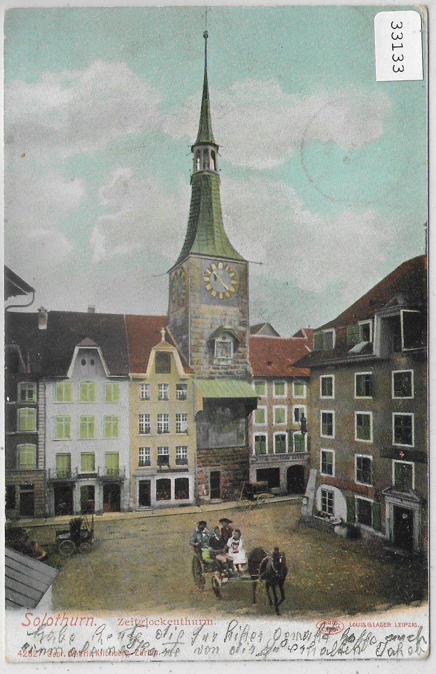 Cartoline postali: Solothurn - Zeitglockenturm mit Pferdegespann – Usato da Ettingen venduto da Kartenplanet