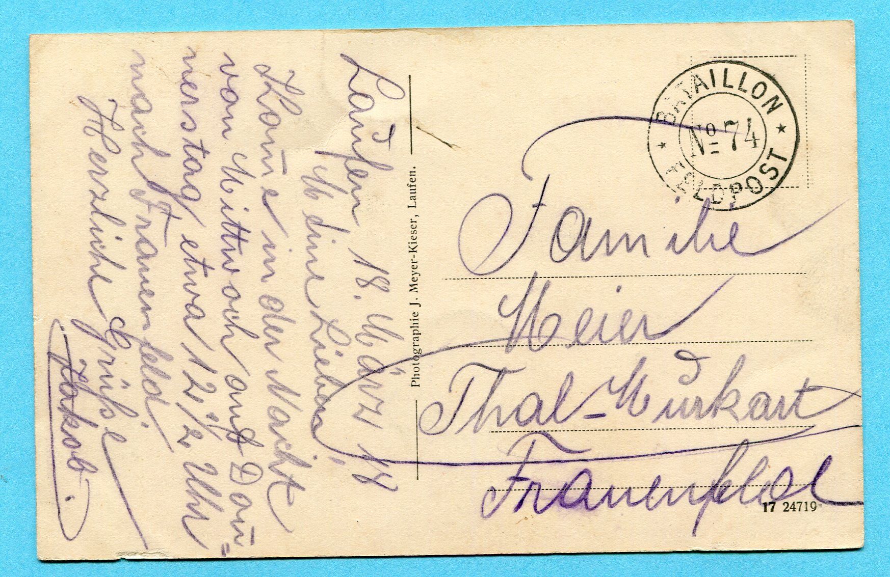 Ansichtskarten: Laufen 1918, gestempelt Feldpost Bataillon No 74 – Gebraucht aus Opfikon von Prophila 1