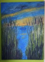 Gemälde Landschaft am See mit Vögeln handmade 60×80