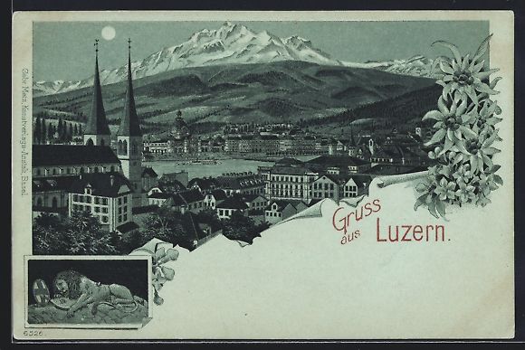 Ansichtskarten: Mondschein-Lithographie Luzern, Ortsansi – Gebraucht aus Berlin von bartko-reher