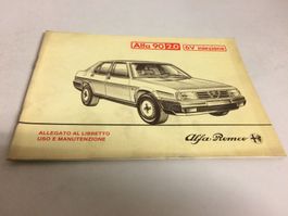 ALFA ROMEO ALFA 90 2.0 6V INIEZIONE ALLEGATO USO MANUT. 1/86