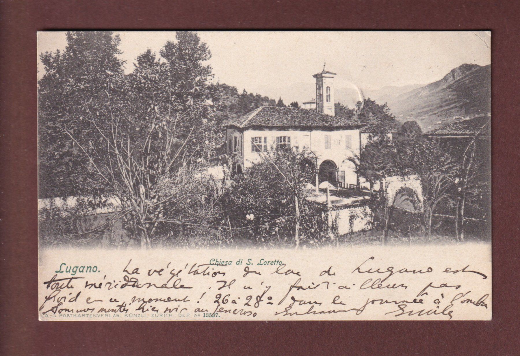 Ansichtskarten: LUGANO - Chiesa di Loretto - 1903 – Gebraucht aus Pully von nicecards