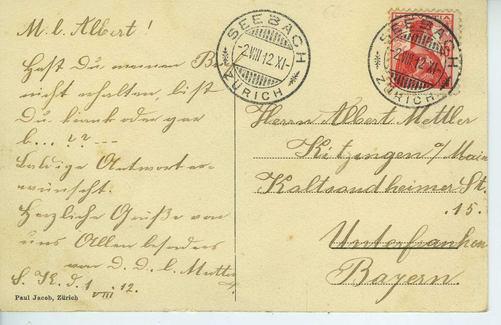Cartes postales: Zürich - Seebach, 1912 – D'occasion à Schleitheim par Pmschlaate 1
