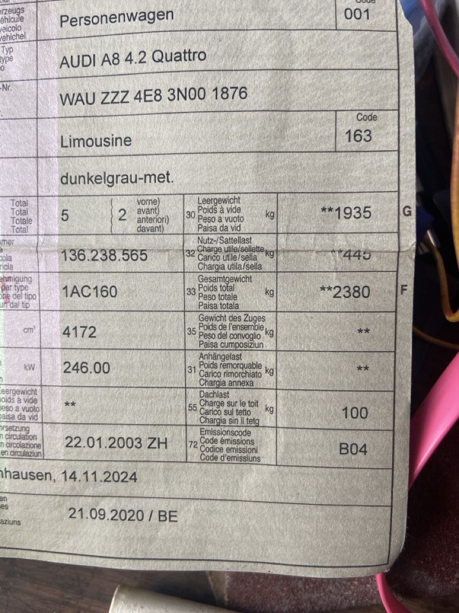 Audi Autos: Audi a8 ohne Motor – Defekt aus Frauenfeld von lodola1961 1