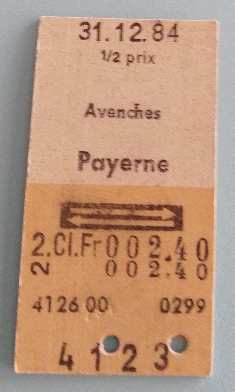Biglietti: Billette Schweiz Avenches Payerne 2. Kl. 4123 – Usato da Wohlen AG venduto da salamanderspielwaren