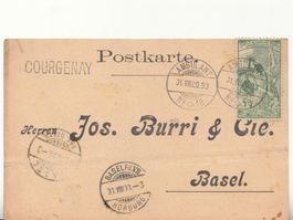 SBK 77B auf PK mit Abart O wie Q, Stab-ST Courgenay