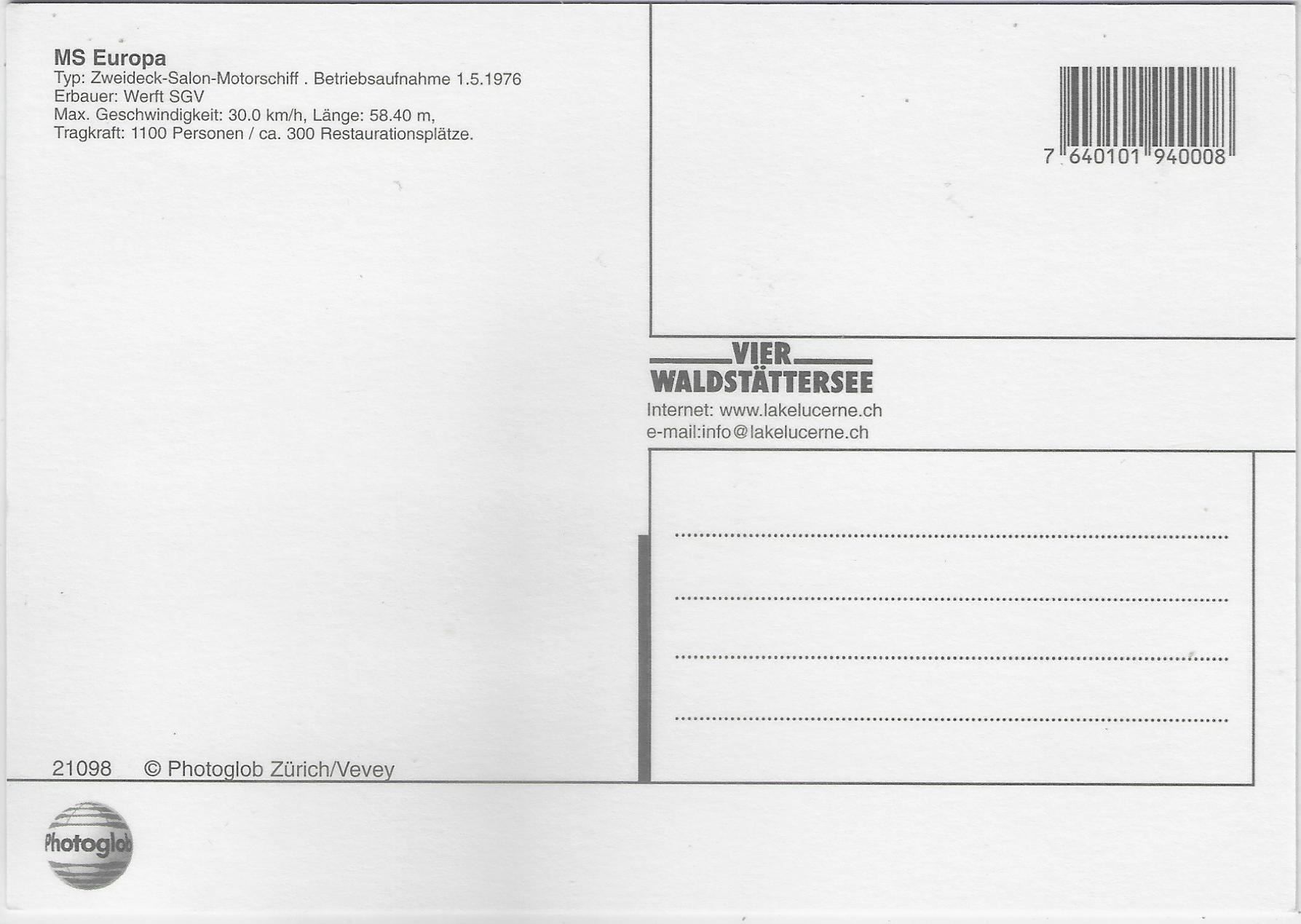 Cartoline postali: Vierwaldstättersee - MS Europa – Usato da Ettingen venduto da Kartenplanet 1