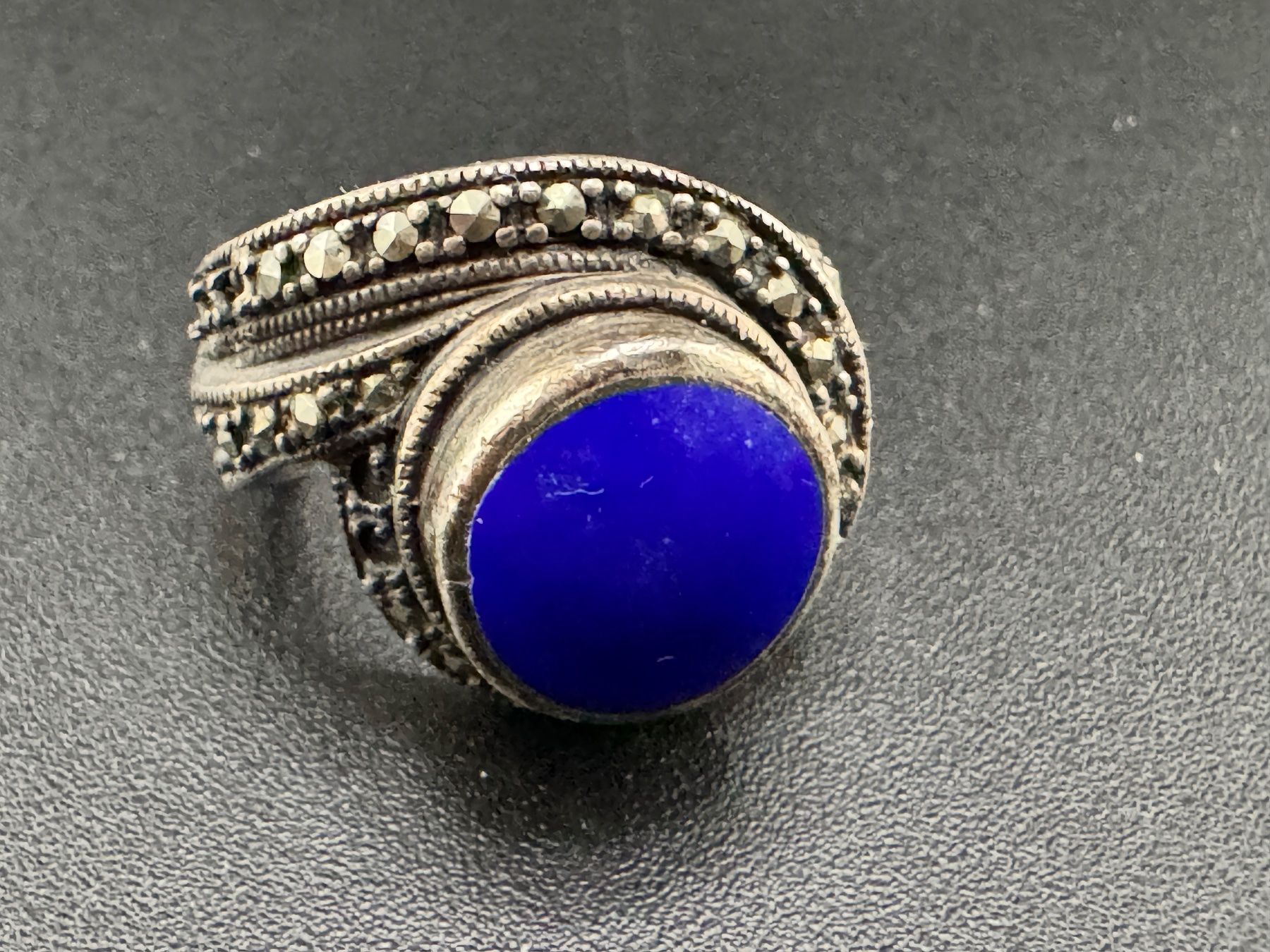 Anelli: Silberring 925 mit Lapislazuli und Markasiten Gr. 53 – Usato da Egg b. Zürich venduto da chantilly-lace