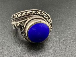 Silberring 925 mit Lapislazuli und Markasiten Gr. 53