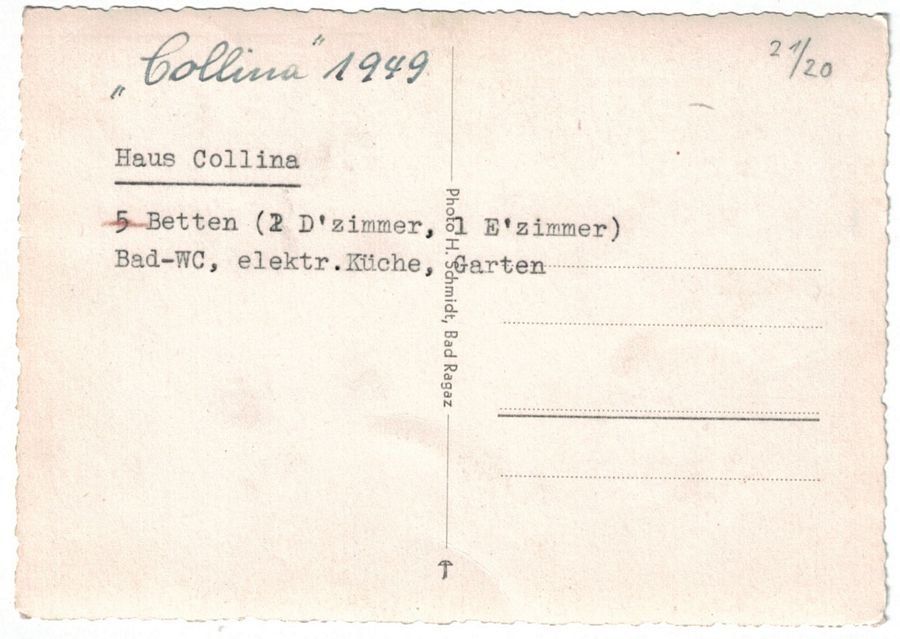 Cartoline postali: Bad Ragaz, Haus COLLINA, datiert 1949 – Usato da Frauenfeld venduto da POML 1