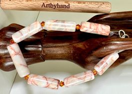 Marmor Jaspis Armband mit Silber 925 Schliesse handgefertigt