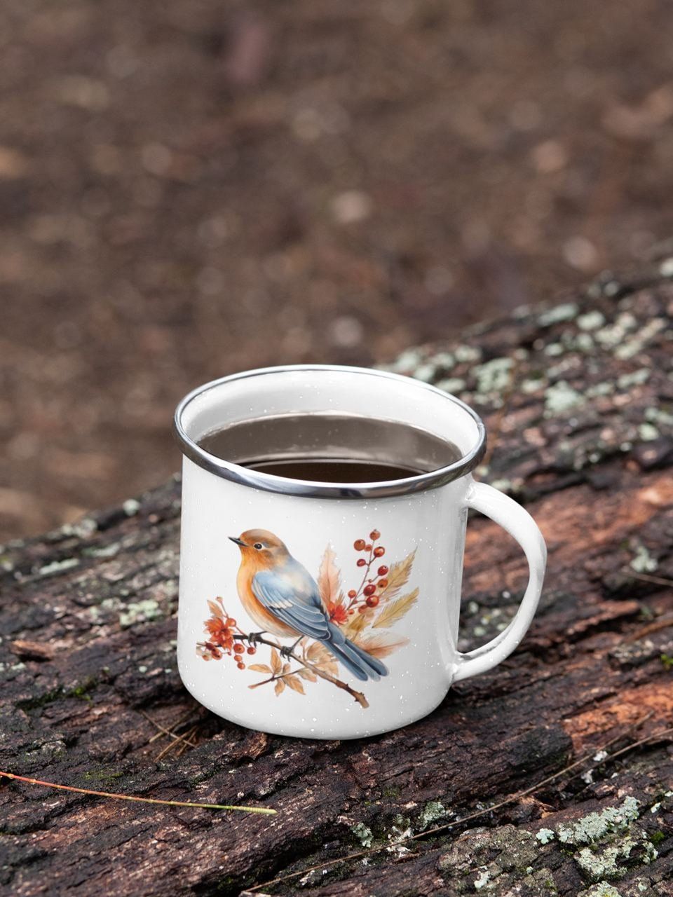 Tazze: Herbst Vogel Emaille Tasse Tee Kaffee NEU – Nuovo e nell'imballaggio originale da Balsthal venduto da tudorf