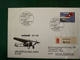 Brief Swissair 50 Jahre Jubiläumsflug 1981 Basel-Zürich