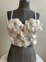 Top Corset Fleuri Blanc, Idéal pour les Soirées d'Été T S