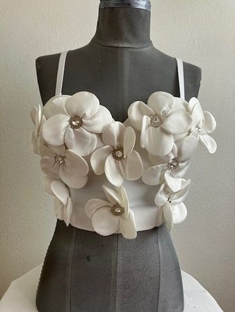 Top Corset Fleuri Blanc, Idéal pour les Soirées d'Été T S