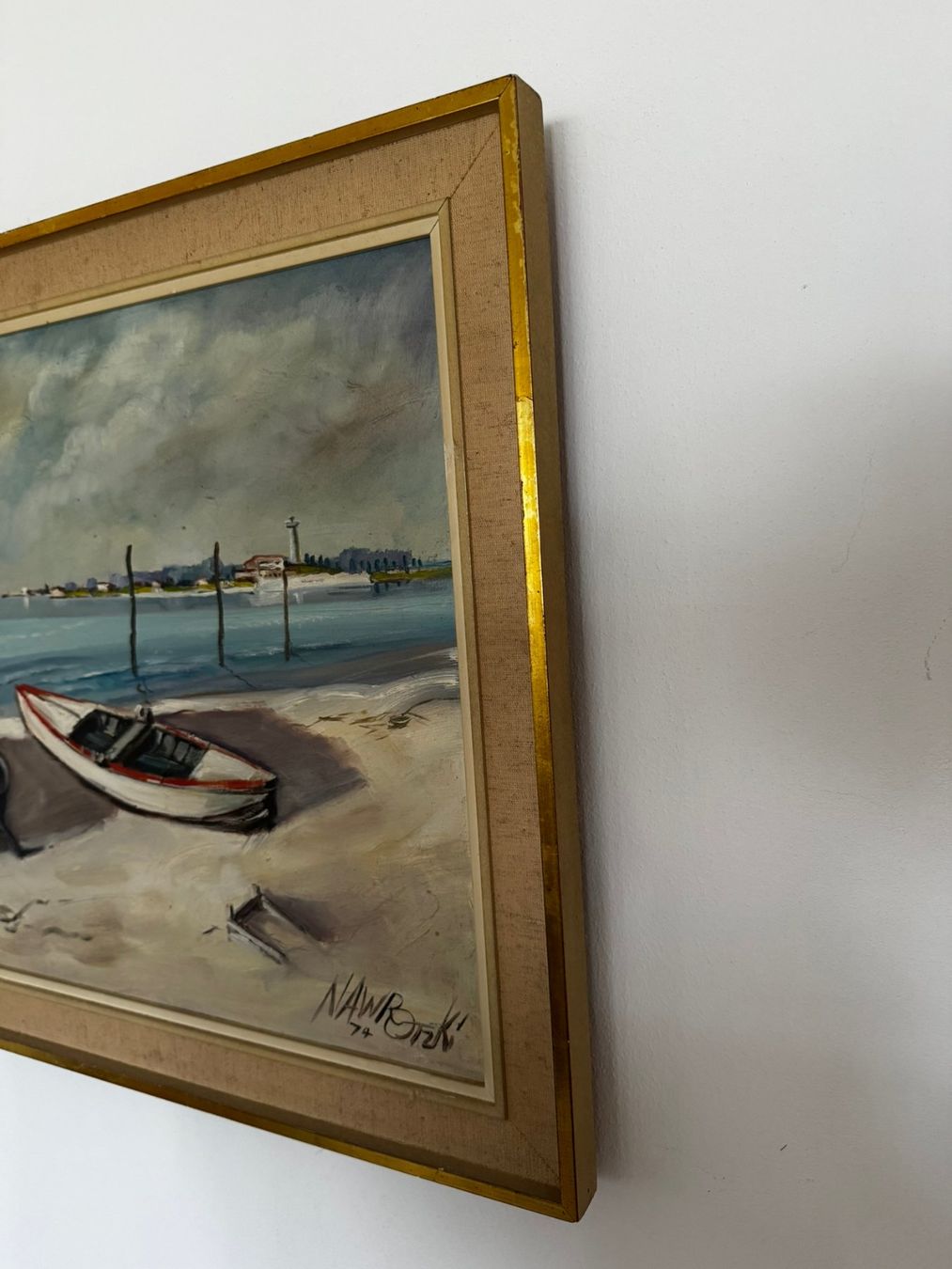 Gemälde: Ölgemälde Strand, Boote 1974 Nawrocki – Gebraucht aus Zürich von Tarafo5 2