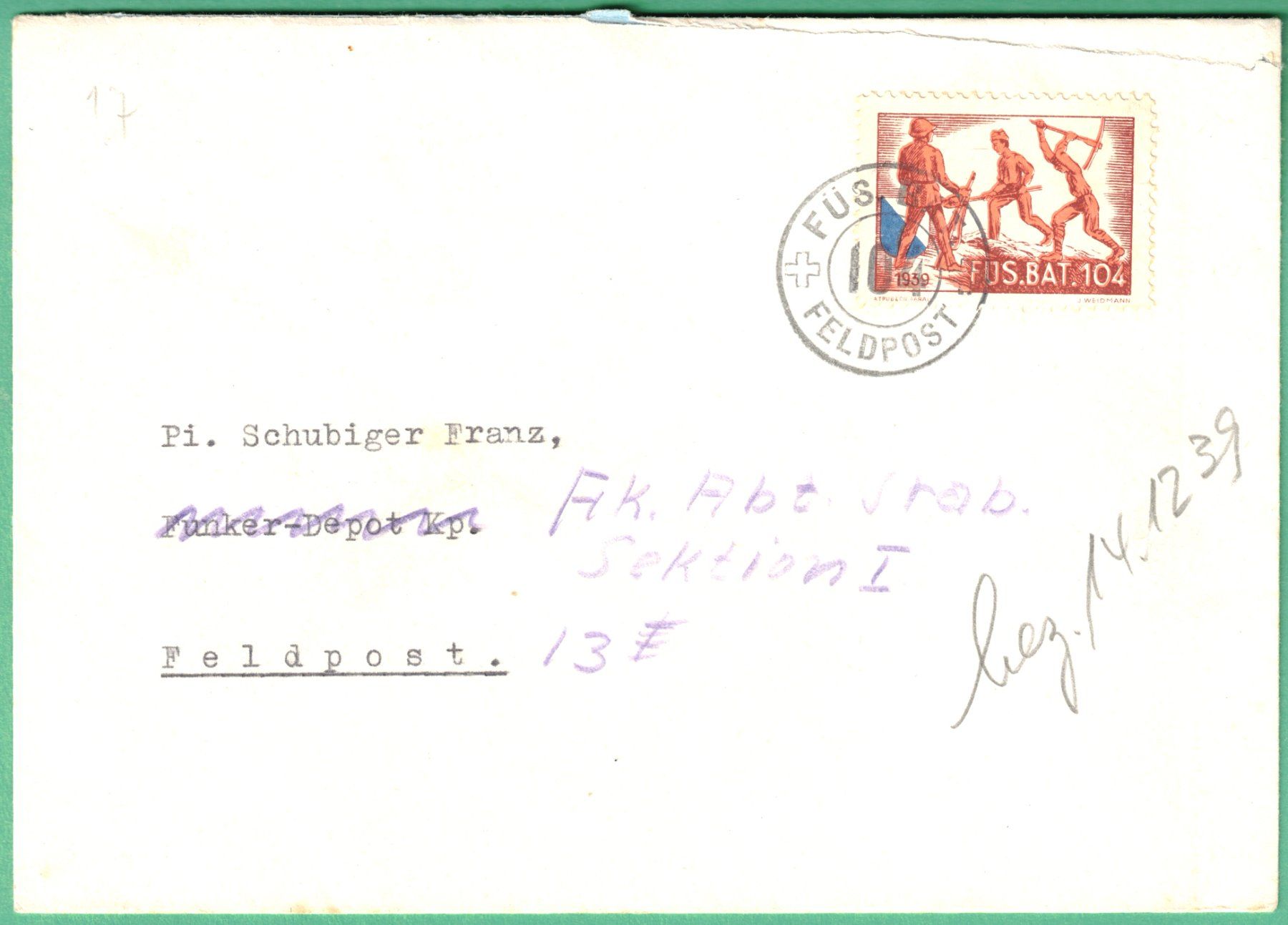 Tutti i francobolli: 1939  FÜS. BAT 104    Feldpost – Usato da Mellingen venduto da Ginger
