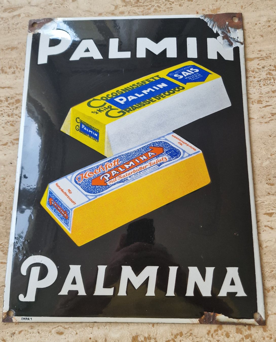 Insegne: Emailschild " PALMIN PALMINA " altes CH Original – Usato da Wagen venduto da email-ernst