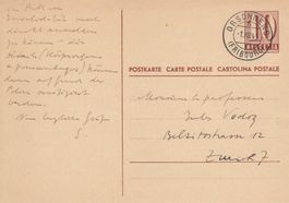 1945 Postkarte von Orsonne (FR) nach Zürich