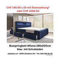 Boxspringbett Milano 180x200cm blau LED Stauraum