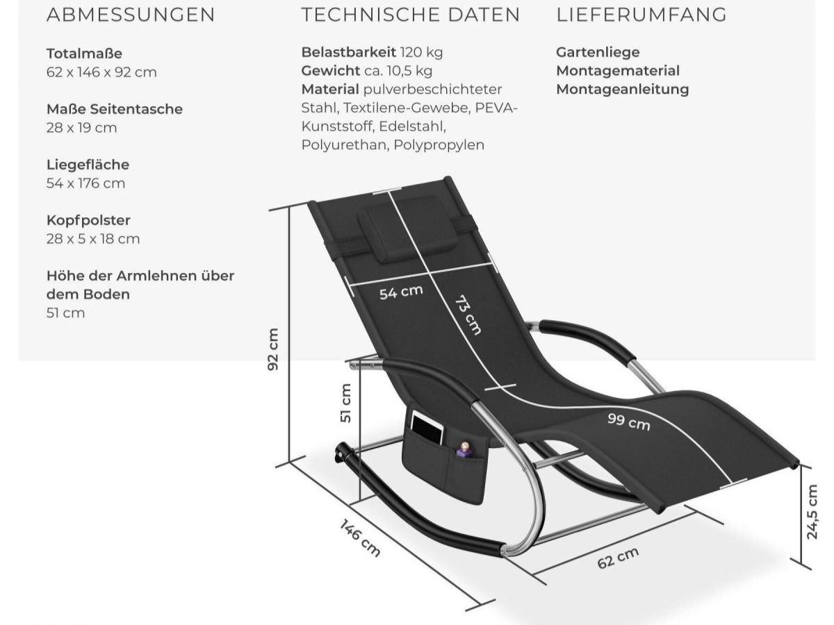Sedie a sdraio: Gartenliege ergonomisch mit Schwingfunktion ROVELLA – Nuovo e nell'imballaggio originale da Lachen SZ venduto da sw3zzy 4