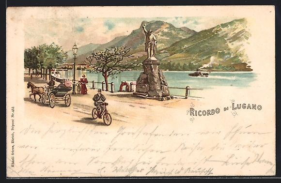 Ansichtskarten: Lithographie Lugano, Strassenpartie – Gebraucht aus Berlin von bartko-reher