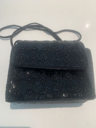 Handbag (15 x 13cm) beaded black small crossbody bag