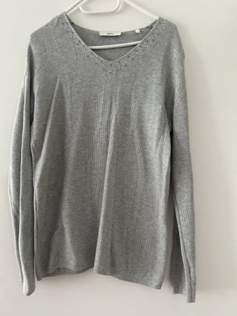 Schicker Damenpullover mit Strass Gr.M Mint/Grau von Bonita