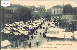 Lausanne - Le marche - Place Riponne - animee