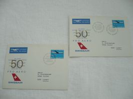 1969 50 Jahre Luftpost Zürich-Lausanne-Zürich 2 Belege