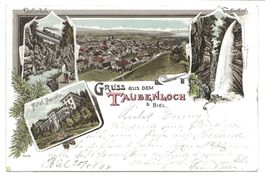 Gruss aus Taubenloch bei Biel (BE) Hôtel Macolin Litho 1898