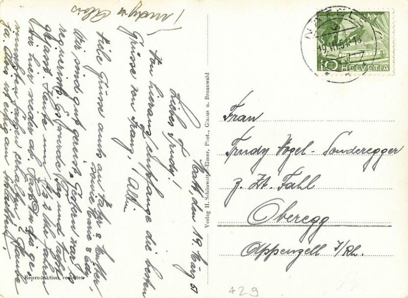 Cartoline postali: PK Matt GL mit Gufelstock 1950 – Usato da Buttikon SZ venduto da Marcelr 1