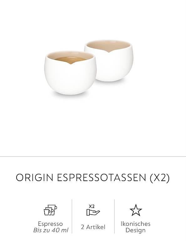 Tazze: x2 Nespresso Origin Espressotassen – Nuovo e nell'imballaggio originale da Basel venduto da KPRNR