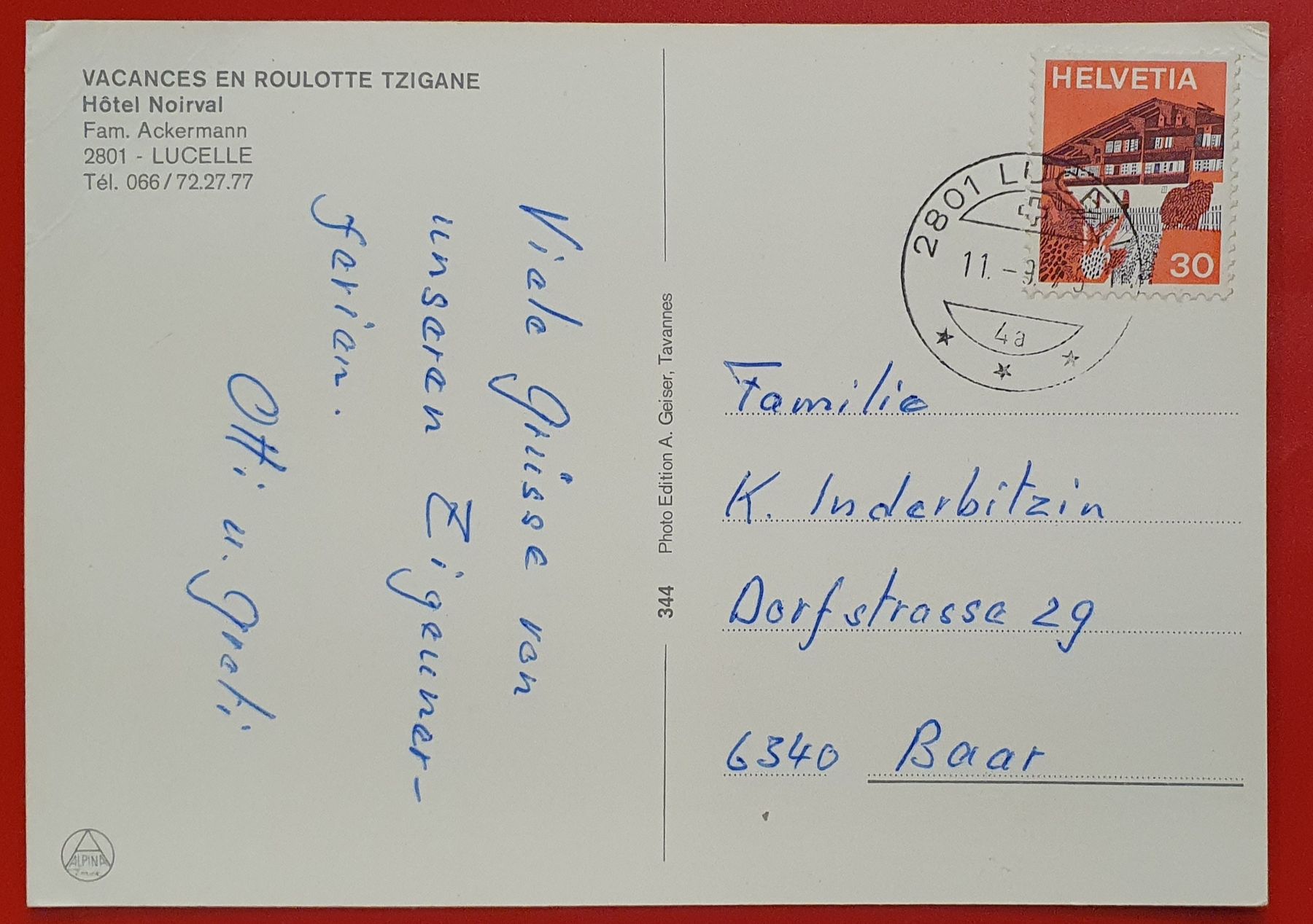 Cartoline postali: Lucelle 1973 - Hotel Noirval – Usato da Kreuzlingen venduto da Rschweiz1 1