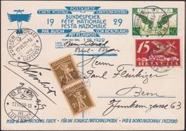 1929, 40c Bundesfeier-Karte mit Flugpost BERN: 9.JULI.29