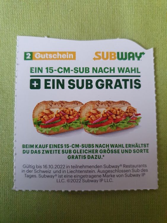 Subway Gutschein Kaufen auf Ricardo