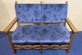 2er Stoff - Holzsofa - blauer Stoffvbezug