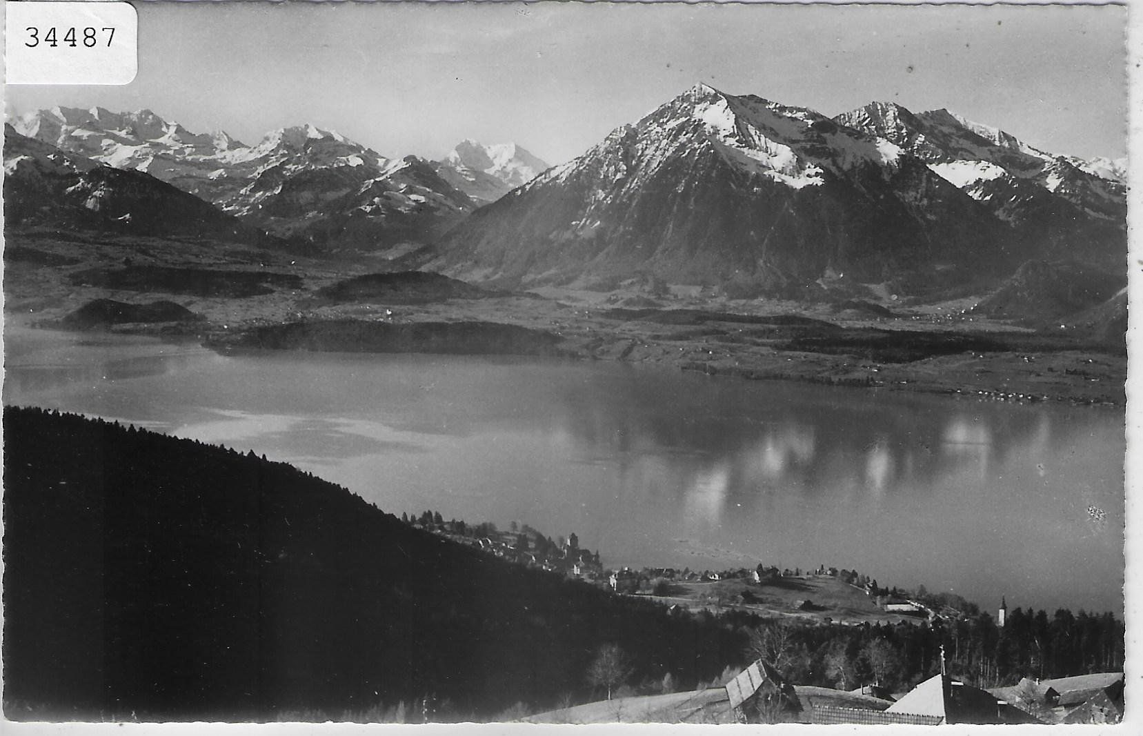 Cartoline postali: Aussicht von Haltenegg auf Thunersee und Alpenkette – Difettoso da Ettingen venduto da Kartenplanet