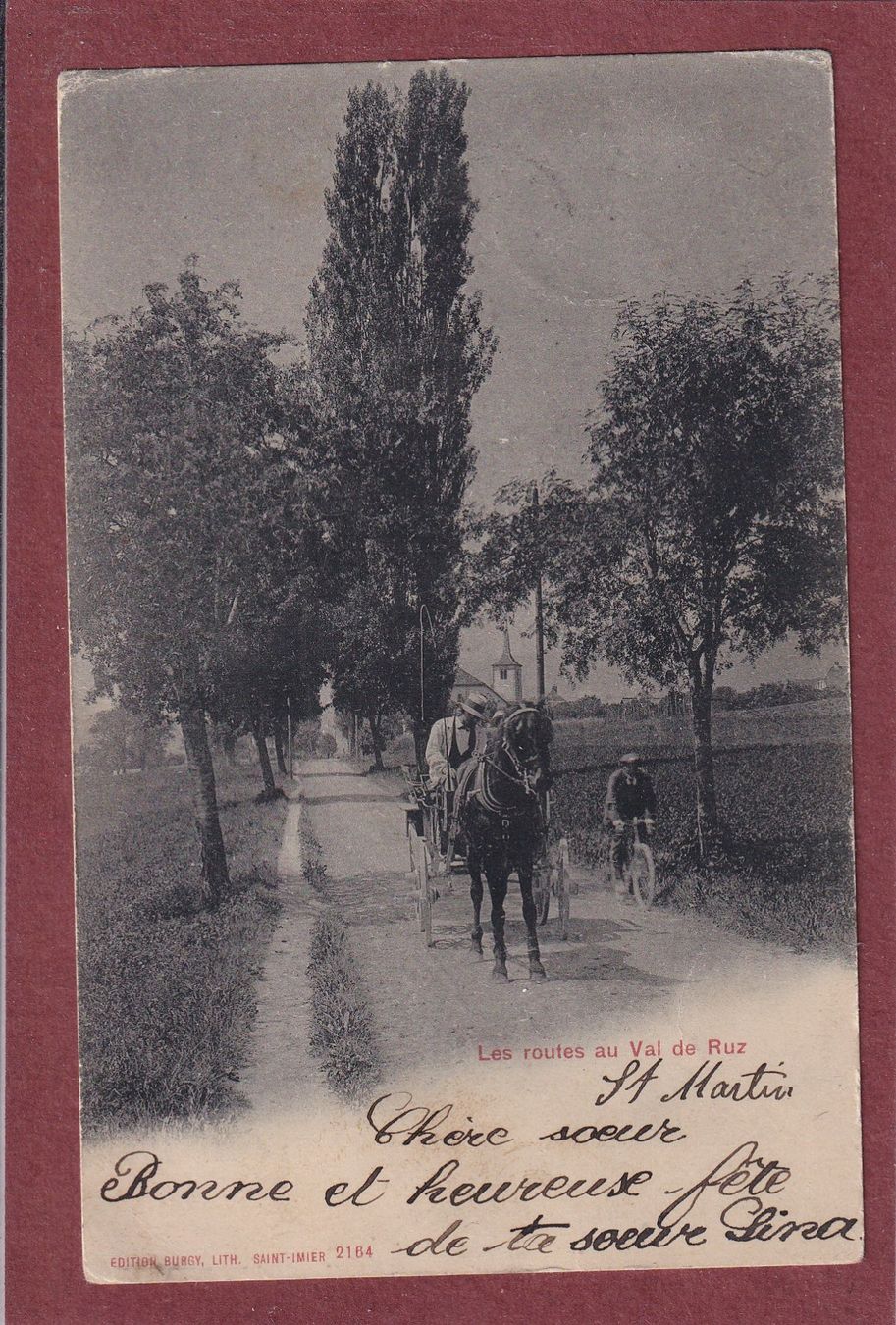 Ansichtskarten: Une route du Val de Ruz - 1902 - St.Martin – Gebraucht aus Orvin von Pyaeschli