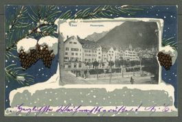 AK col Farblitho Chur GR Plessurquai Weihnachtsrahmen ≈ 1902