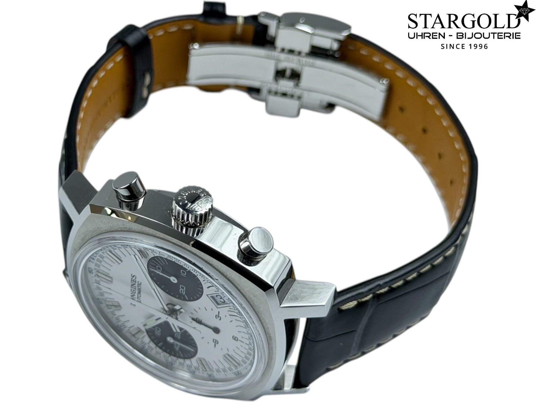 Longines Orologi: Longines Heritage 1973 Column-Wheel Chronograph - L2.791.4.7 – Nuovo e nell'imballaggio originale da Zürich venduto da Stargold-Uhren 4