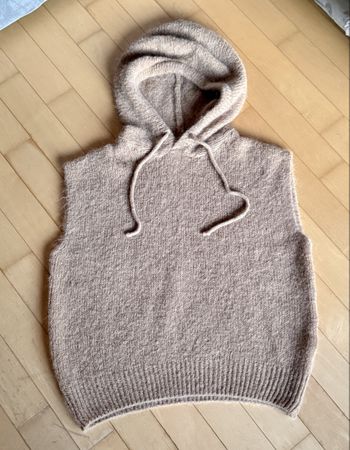 Weiche Alpaka Strickweste(NILE) mit Kapuze, Beige,