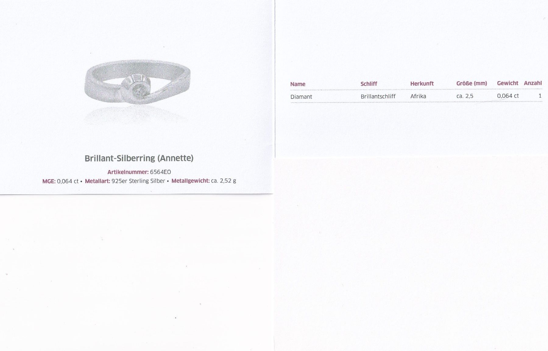 Ringe: Echtschmuck: Brillant-Silberring mit 1 Diamant 17/53 – Neu (gemäss Beschreibung) aus Zuchwil von maumauchi 1