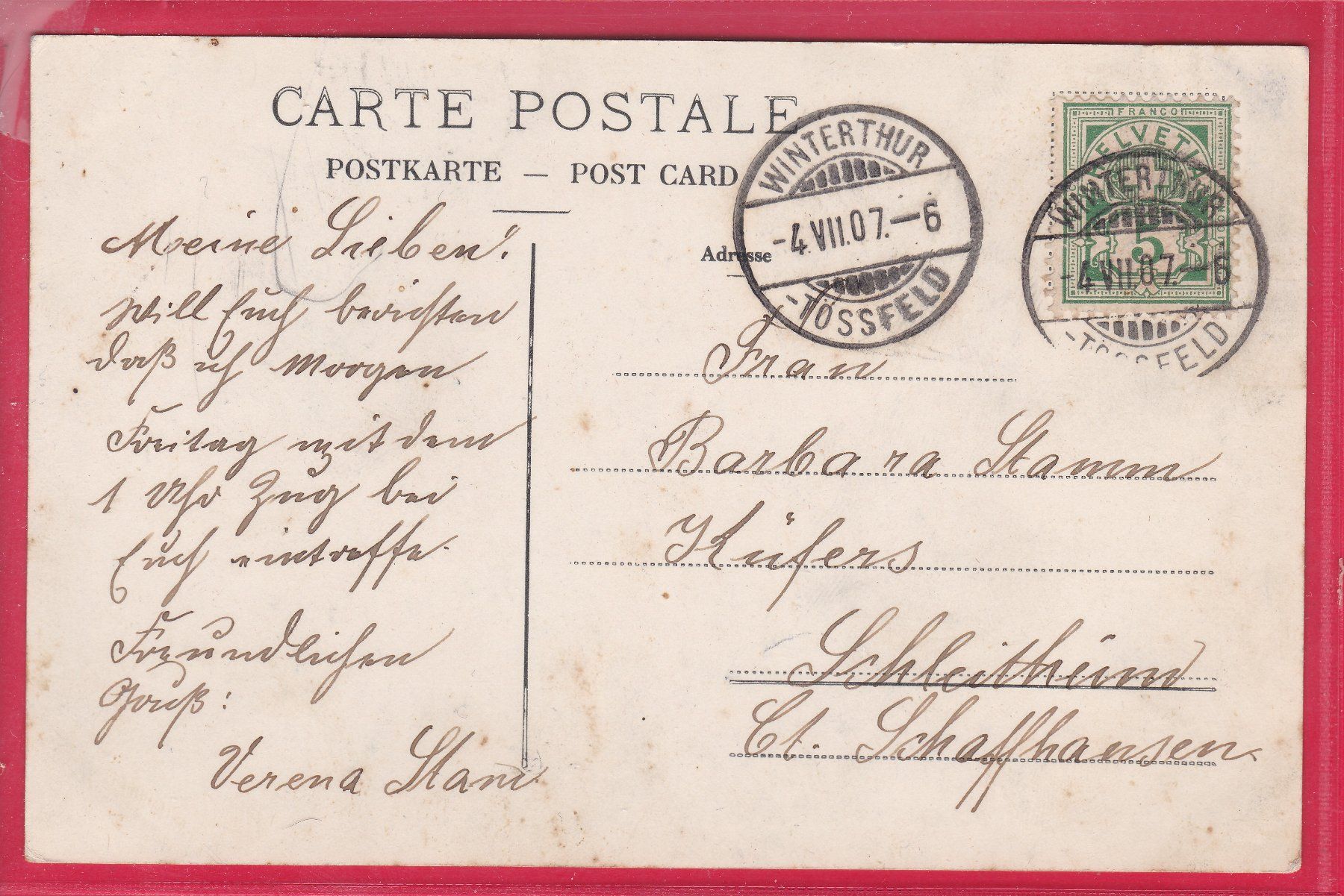 Cartoline postali: WINTERTHUR - WILDBACH-QUARTIER, 4.7.1907 – Usato da Oberrieden venduto da Gebirgsstelze 1